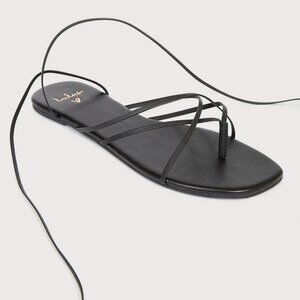 Lulus Anastasia Black Nappa Leather Strappy Lace-Up Flat Sandals